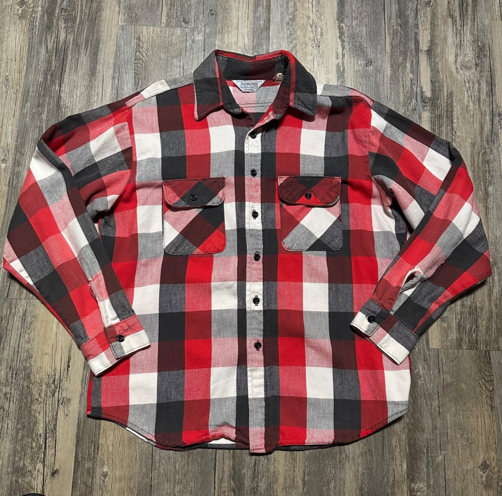 Vintage 70s Five Brother Flannel Shirt Large Red Black Union Made USA